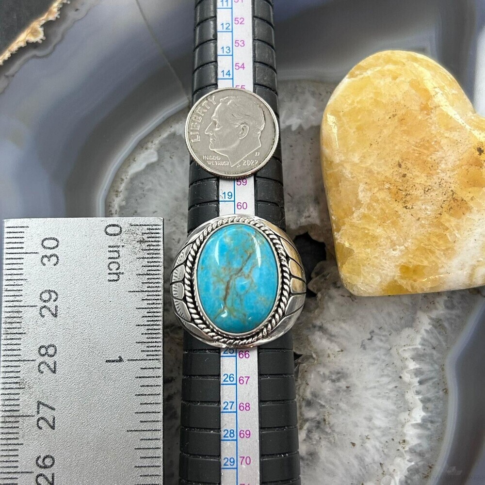 Native American Sterling Silver Oval  Turquoise Shield Ring Size 10.75 For Men - Picture 9 of 10